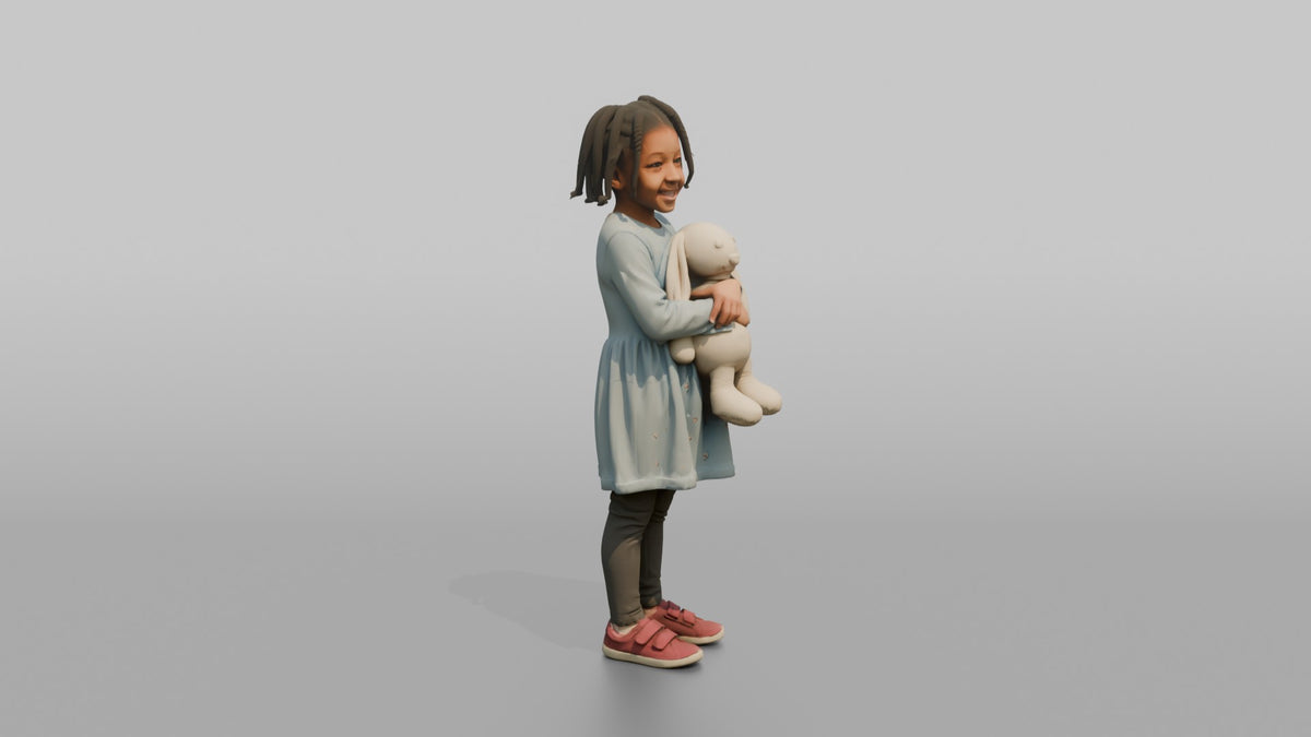 Daughter Holding A Stuffed Rabbit With Both Arms - 3D character model