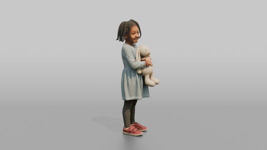 Daughter Holding A Stuffed Rabbit With Both Arms - 3D character model