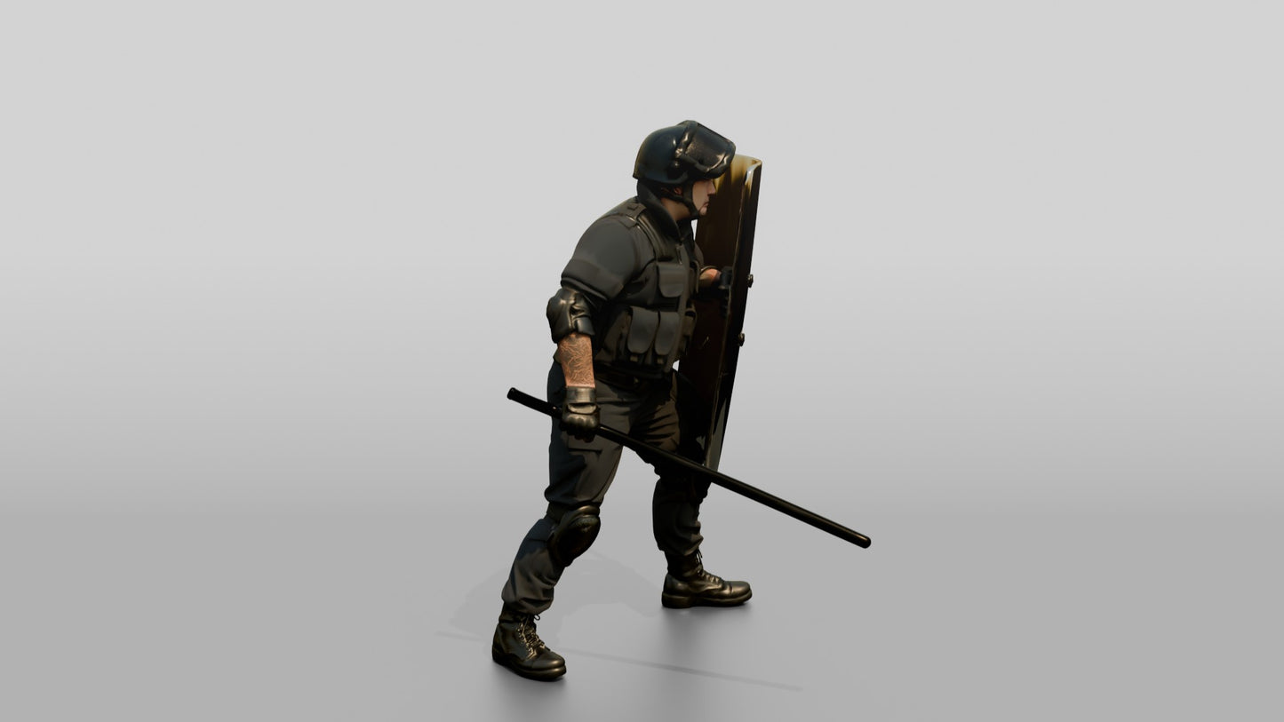 Riot Police Officer Holding Shield