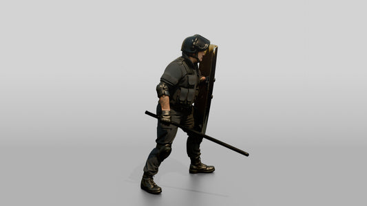 Riot Police Officer Holding Shield - 3D character model, view 1
