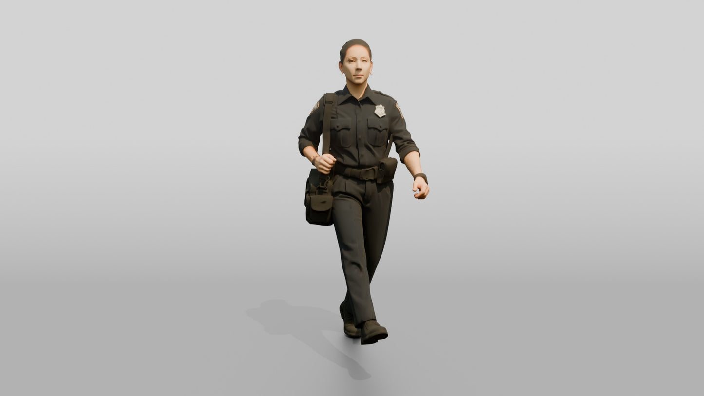 Female Police Officer Hurrying with a Bag