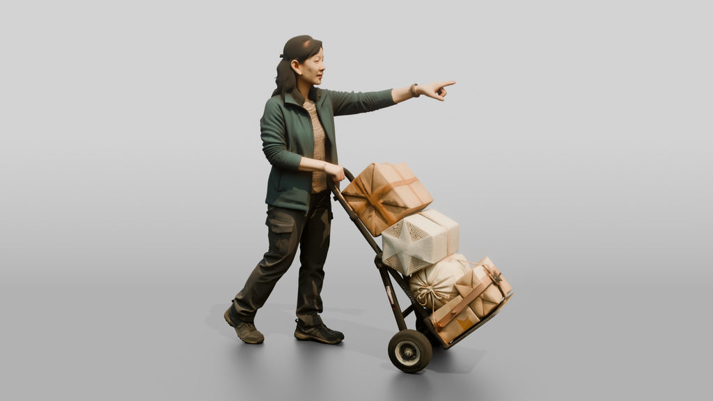 Woman Pushing Loaded Hand Truck