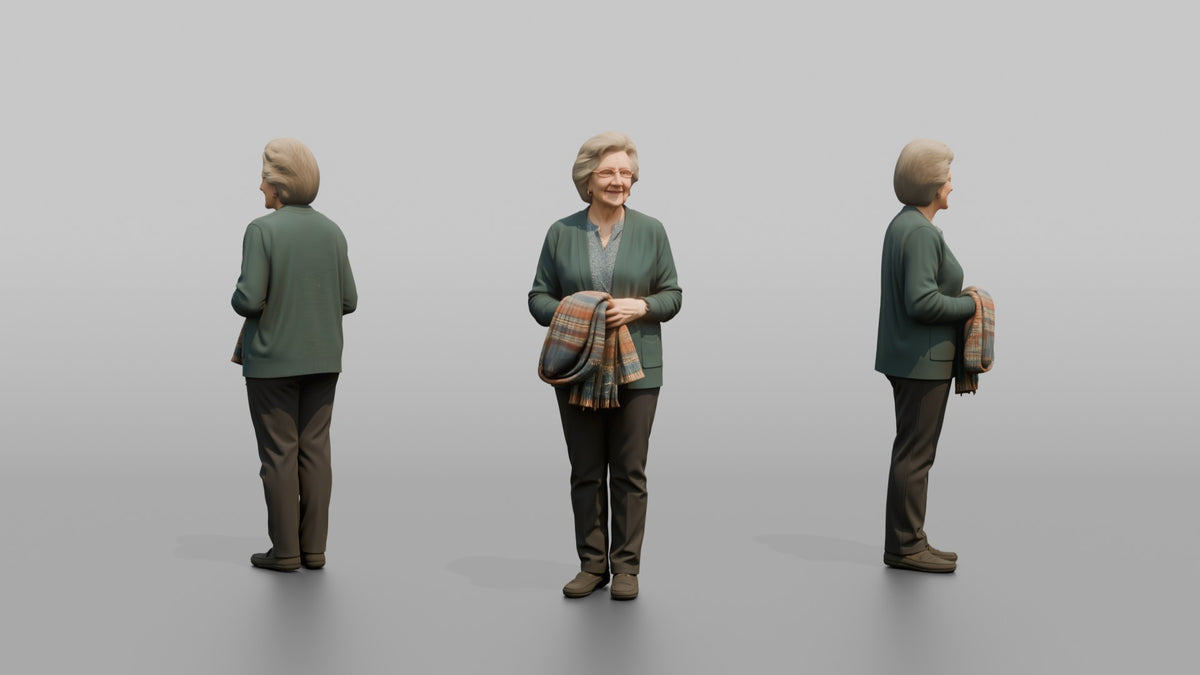 Woman Customer Holding A Folded Scarf - 3D character model, view 1