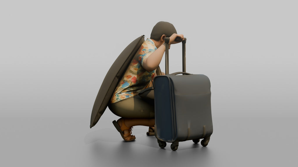 Traveler Tying Her Shoelace