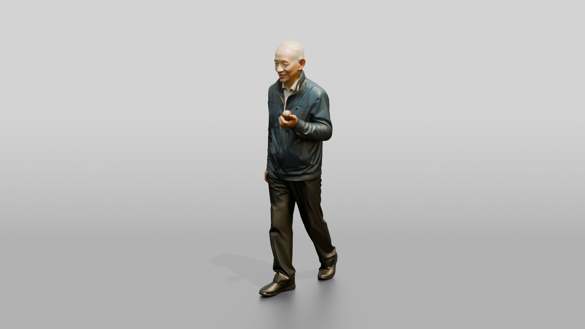 Elderly Chinese Man Walking with Hand Exercise Balls