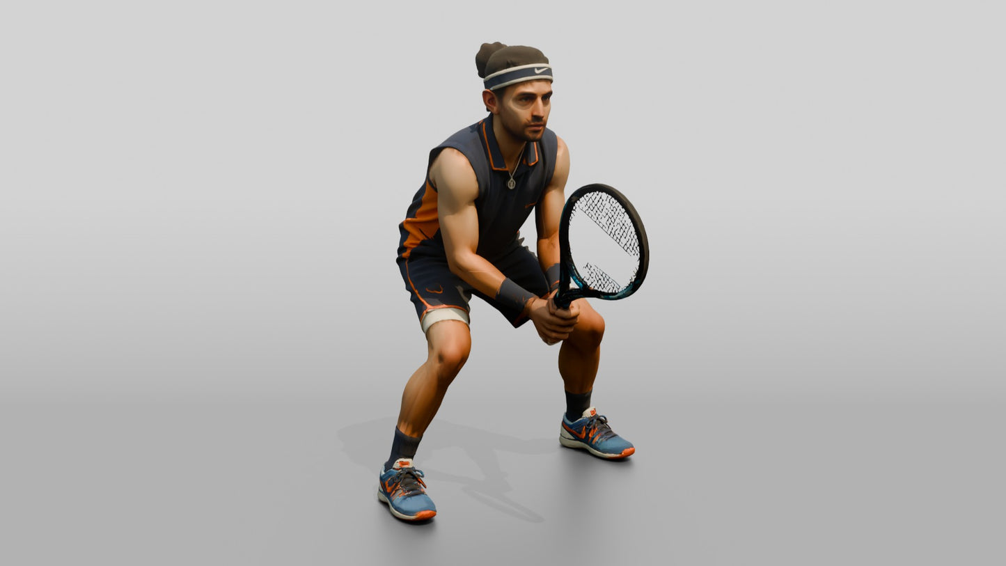 Male Tennis Player Awaiting a Heavy Serve