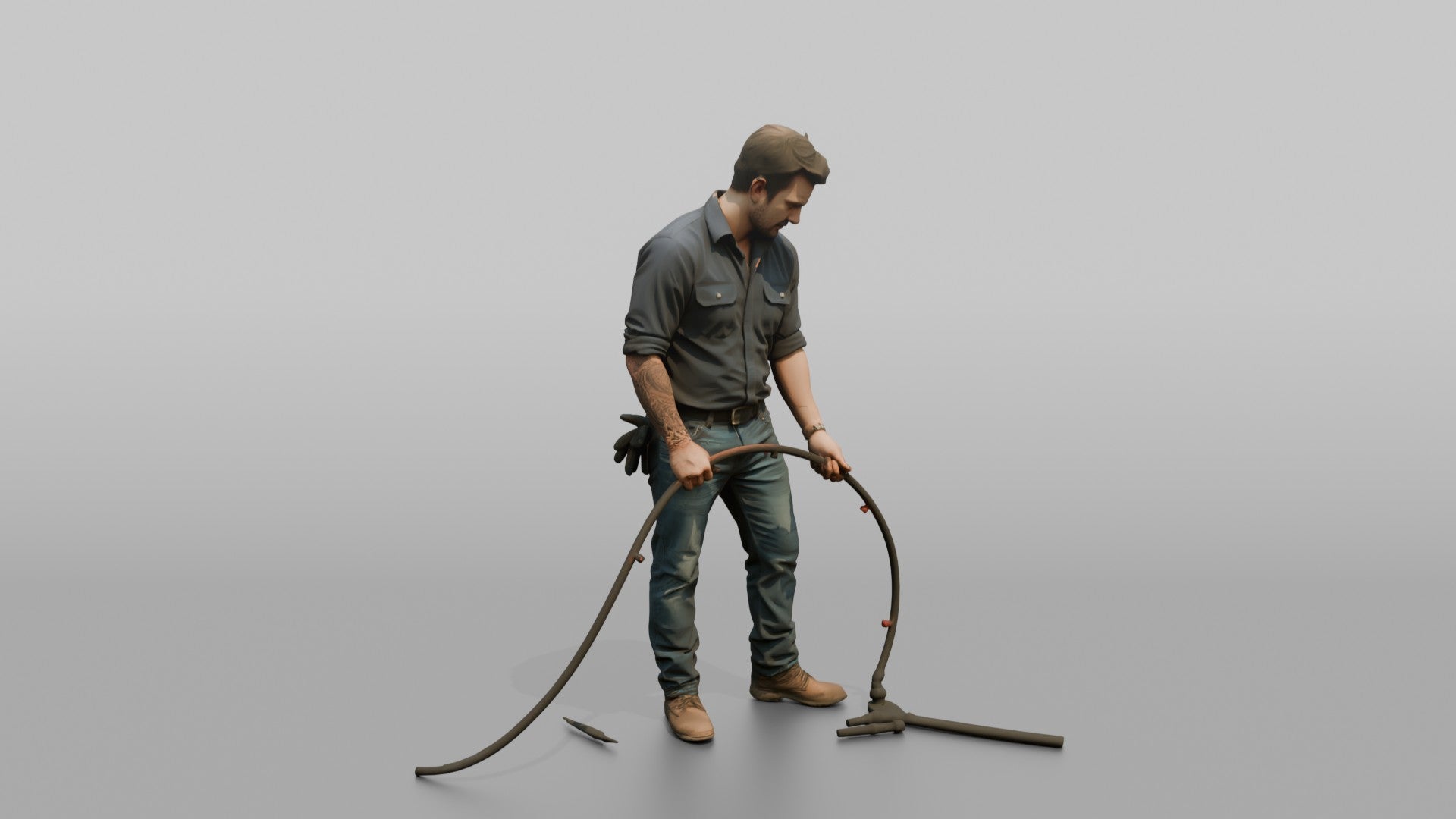 Farmer Inspecting Irrigation Drip Lines