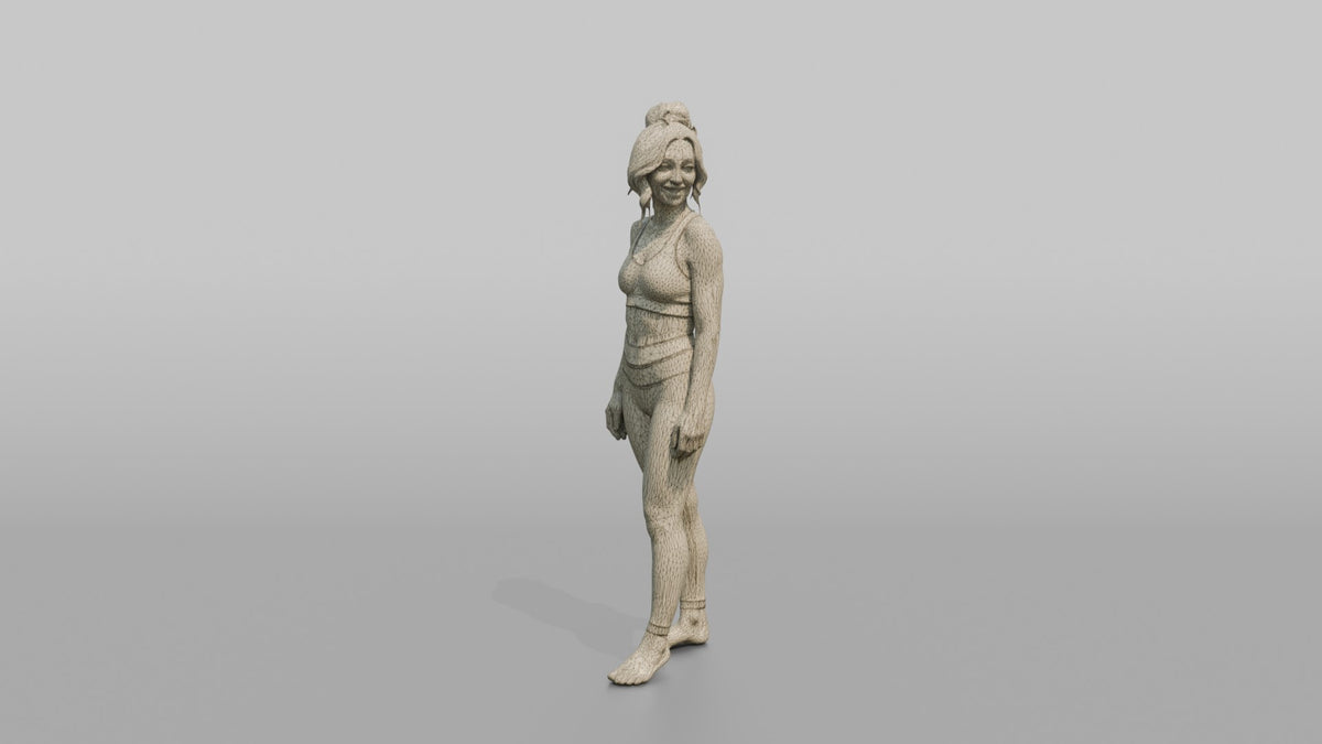 Fitness Influencer Woman Standing At A Slight Angle Looking Over The Shoulder - wireframe topology preview