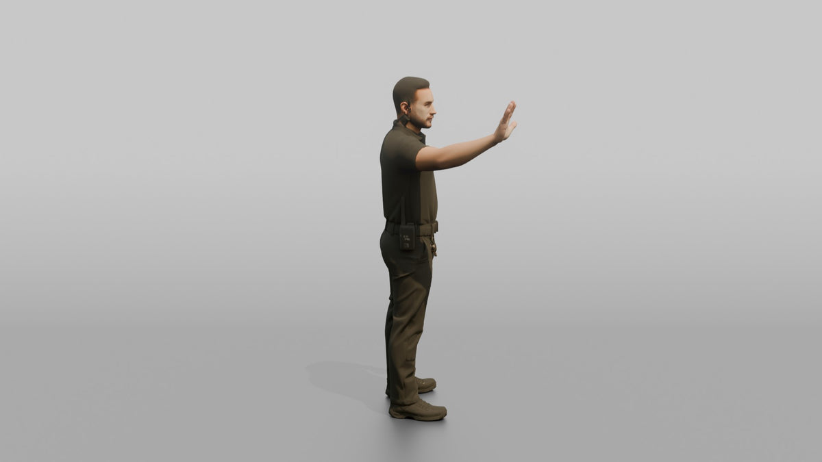 Door Staff Man Gesturing Stop With One Hand Raised - 3D character model, view 2