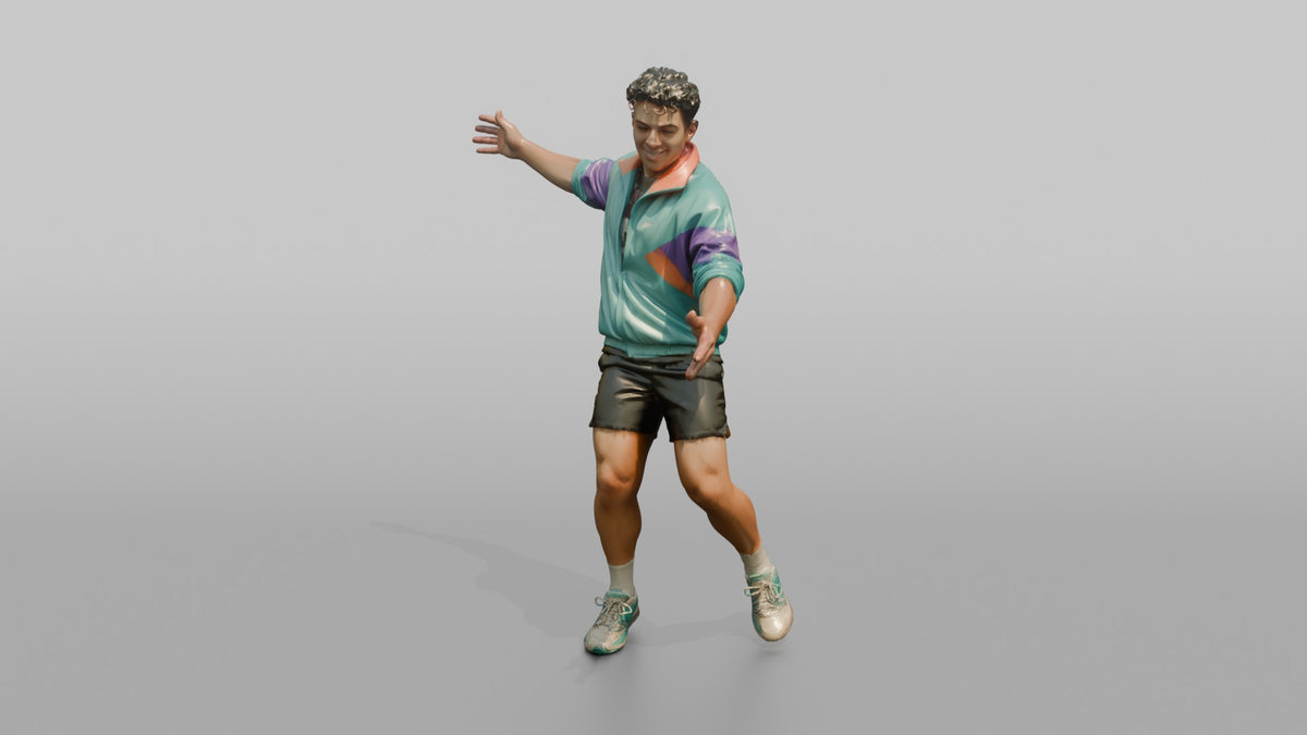 Patron Man Wearing A Bright Windbreaker Jacket, Arms Out Mid-dance - 3D character model, view 4