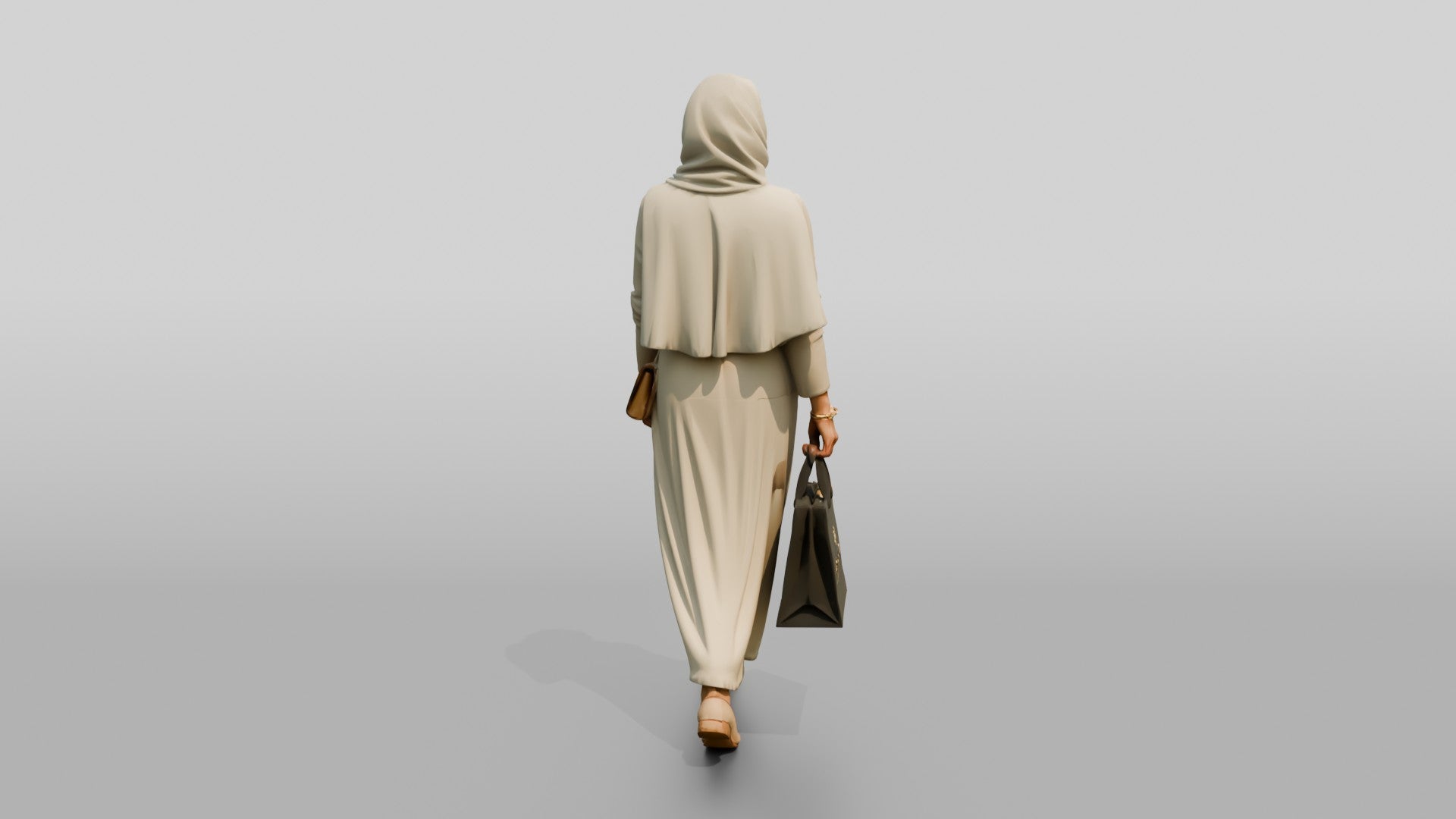 Slender Middle-Aged Saudi Woman in Hijab and Linen Dress