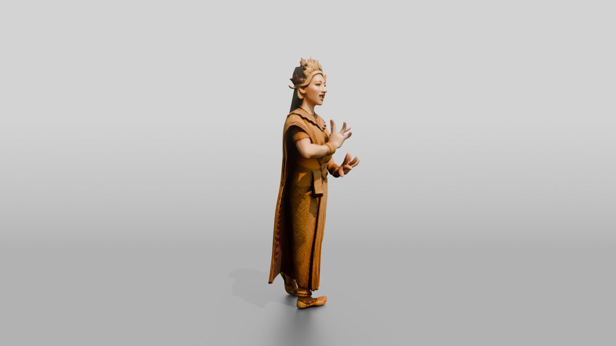 Classical Dancer and Singer with Hand Mudras - 3D character model, view 2
