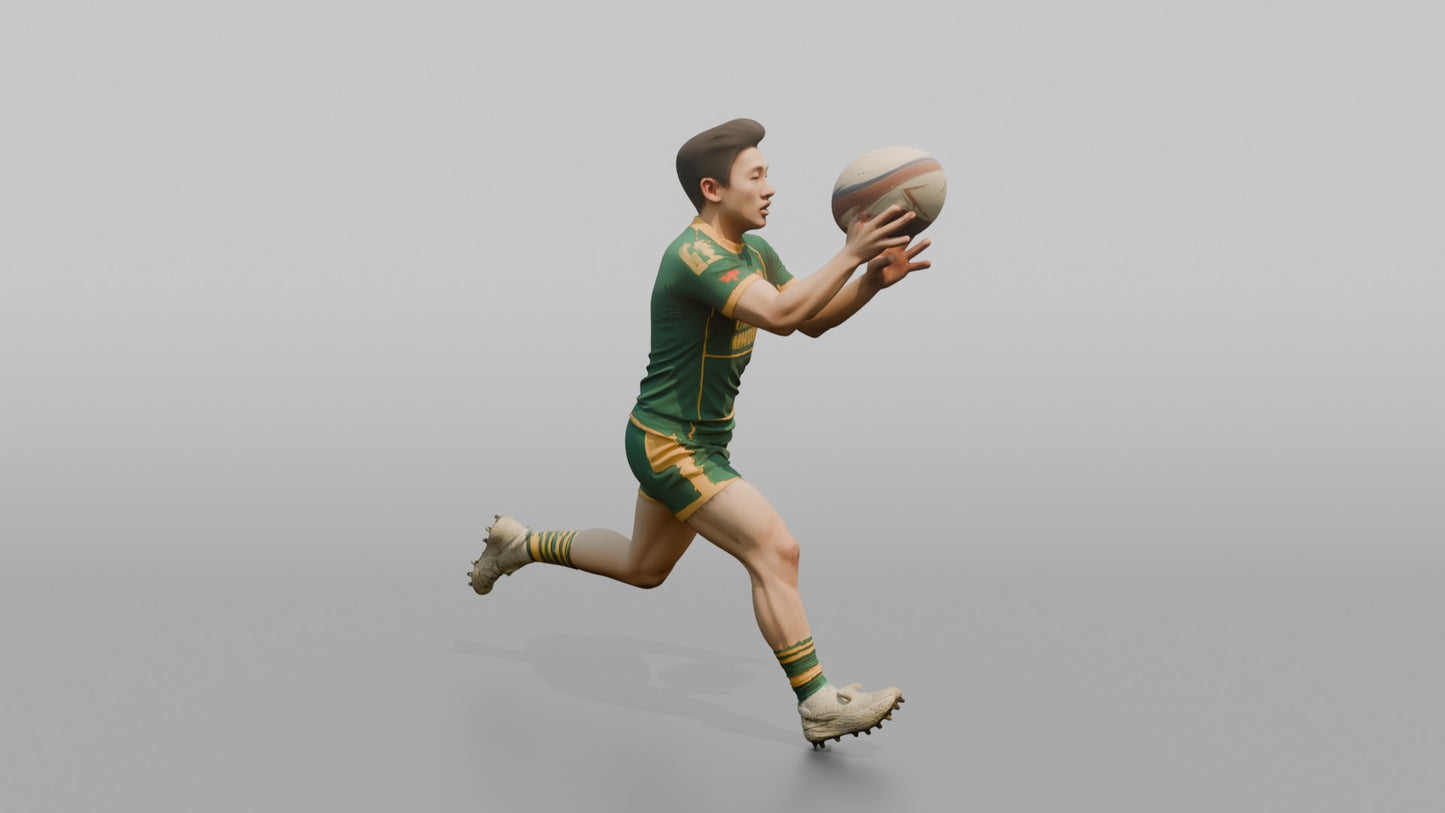 Rugby Back Catching a High Spiral Pass