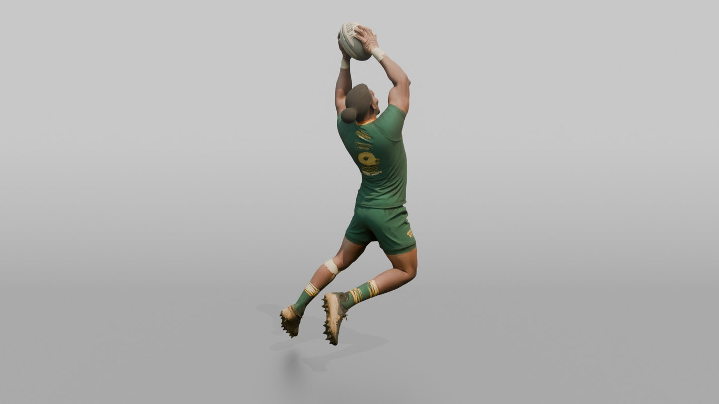 South African Center Leaping to Catch a High Ball