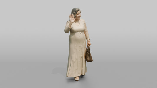 Elderly Latina Bride Waving Gracefully - 3D character model, view 1