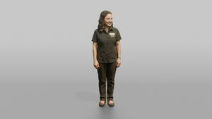 Host Woman Standing With A Warm Welcoming Smile, Arms At Sides - 3D character model