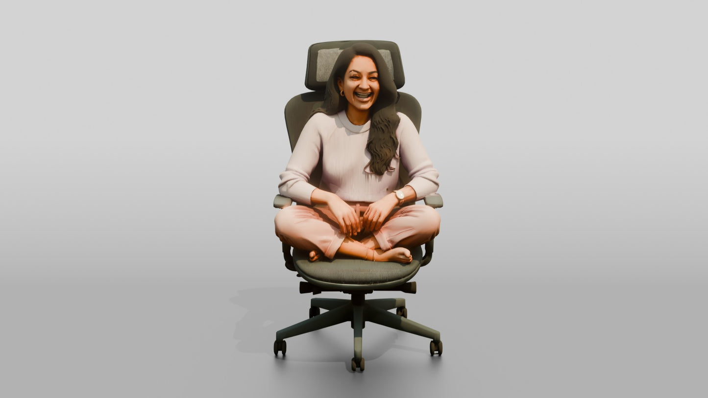 Woman Sitting Cross-Legged in an Office Chair