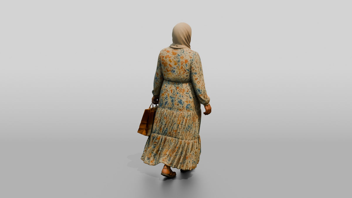 Plus-Size Young Iraqi Woman in Hijab and Maxi Dress - 3D character model, view 3