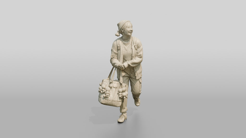 Asian Woman Carrying Overflowing Tote Bag