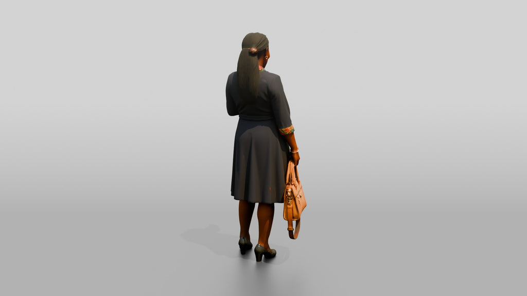 Woman in Wrap Dress with Colorful Print Trim Checking Her Phone