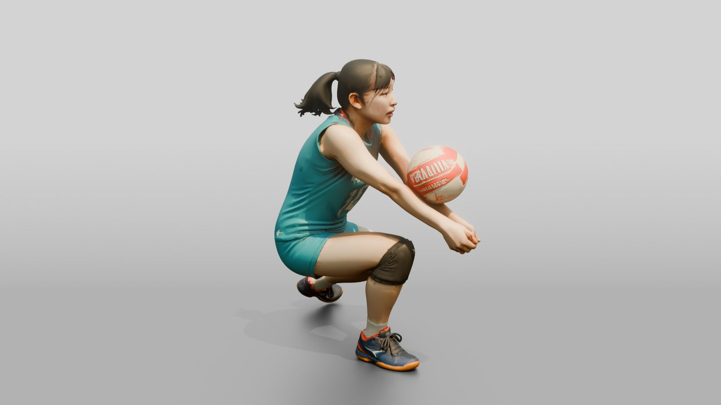 East Asian Female Volleyball Player in Teal Jersey