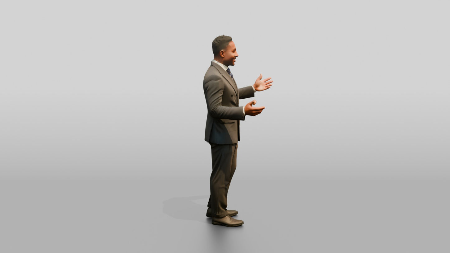 Businessman Gesturing in a Tan Suit