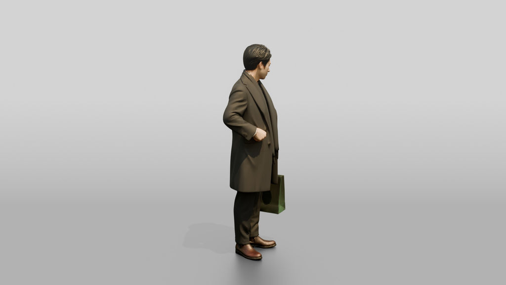 Man Standing in Olive Wool Coat