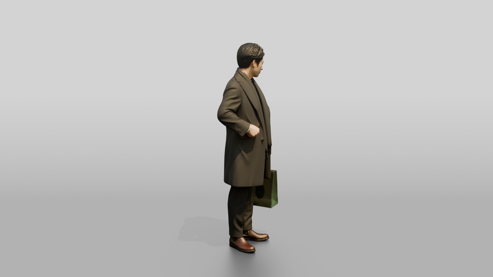Man Standing in Olive Wool Coat