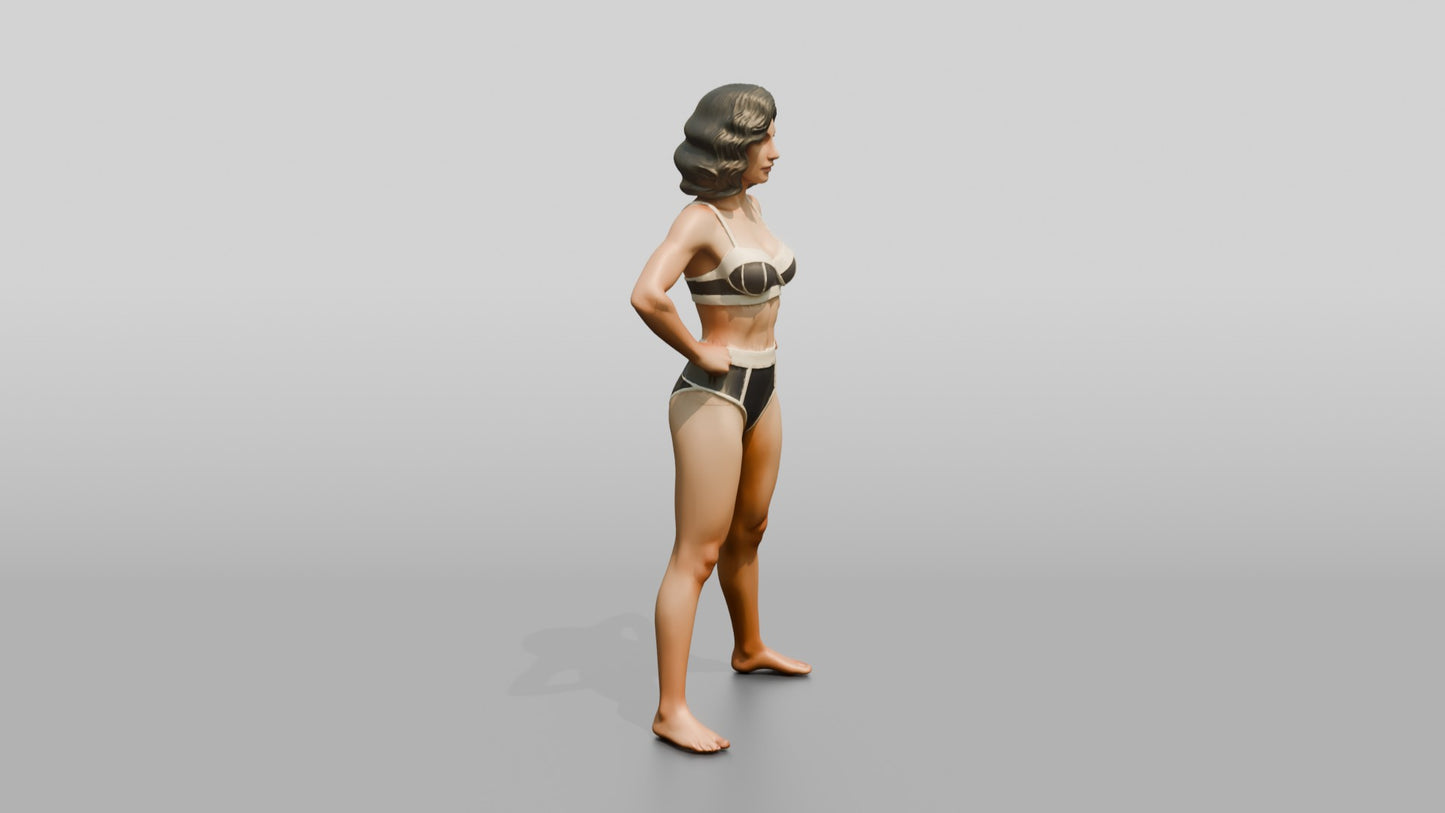 Woman in Black Two-Piece Swimsuit Wide Stance Hands on Hips
