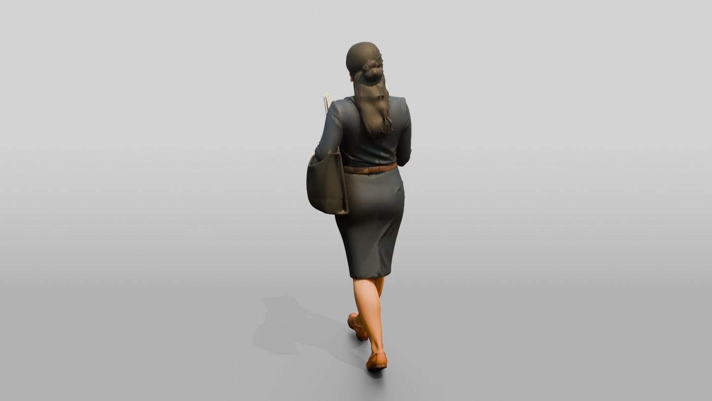 Businesswoman Walking with a Blueprint
