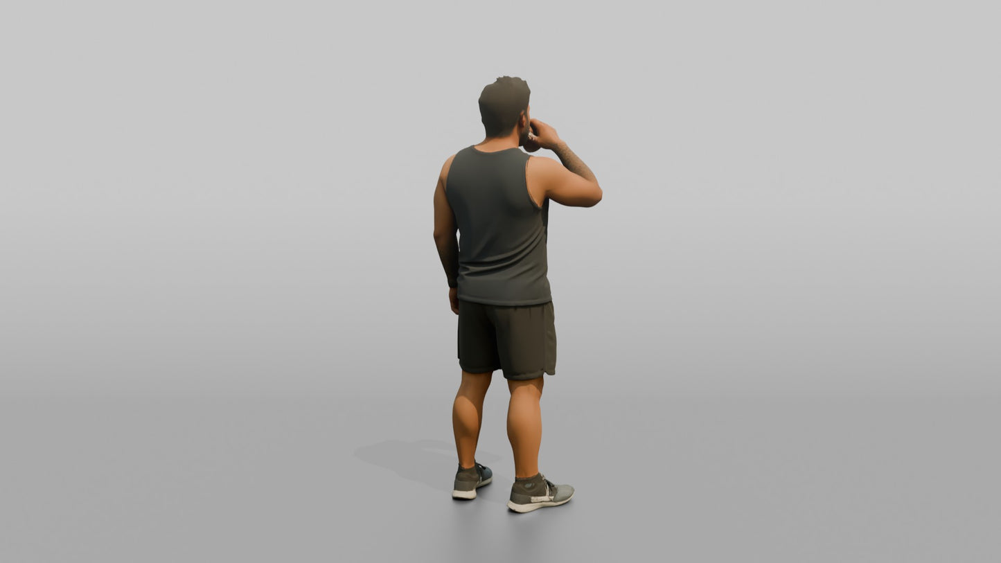 Vacationer Wearing Casual Tank Top And Athletic Shorts