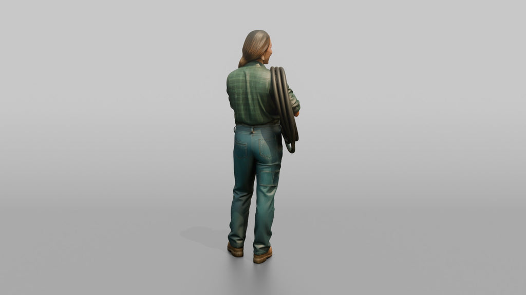 Farmer Coiling Industrial Garden Hose Over Shoulder