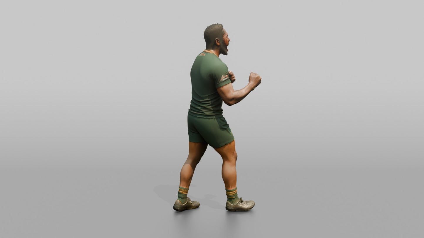South African Player Roaring in Victory Celebration