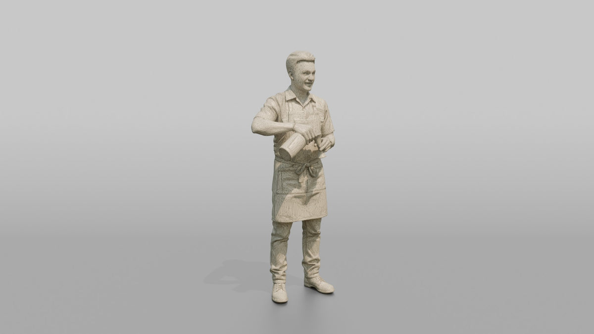 Bartender Man Holding A Jigger And A Bottle - wireframe topology preview