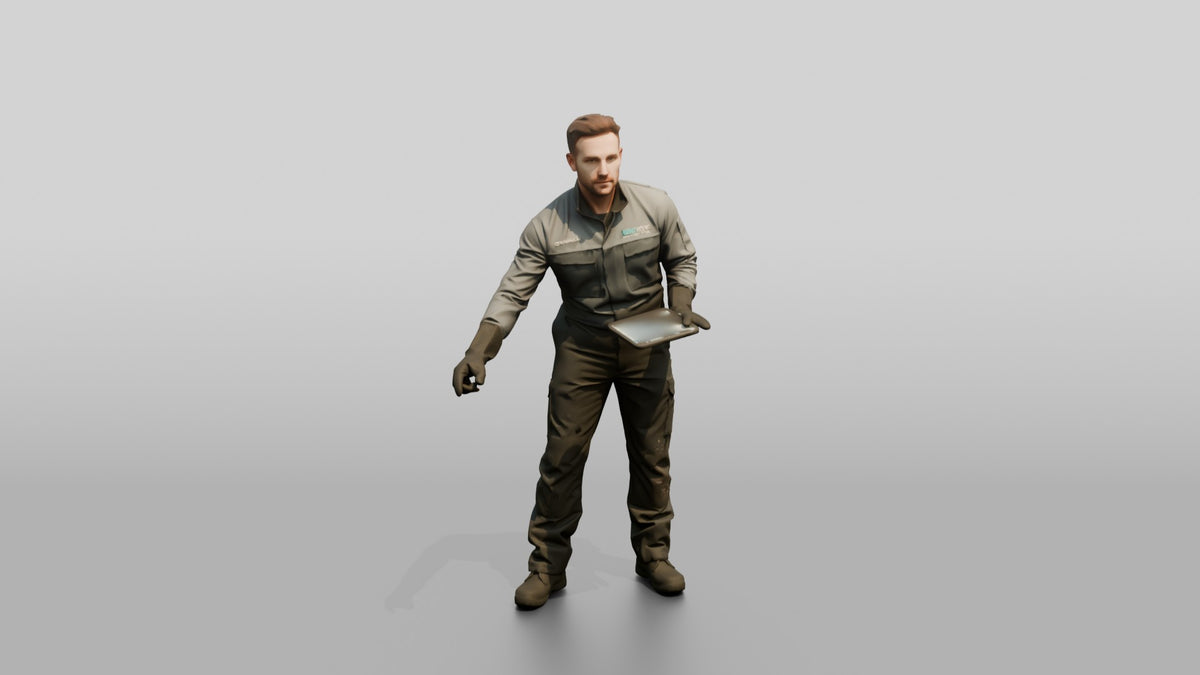 Mechanic Diagnosing an EV Battery - 3D character model, view 1