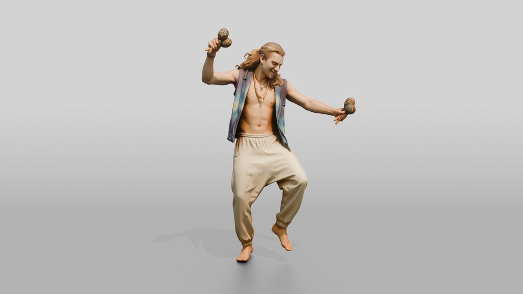 Shirtless Hippie Dancing with Maracas