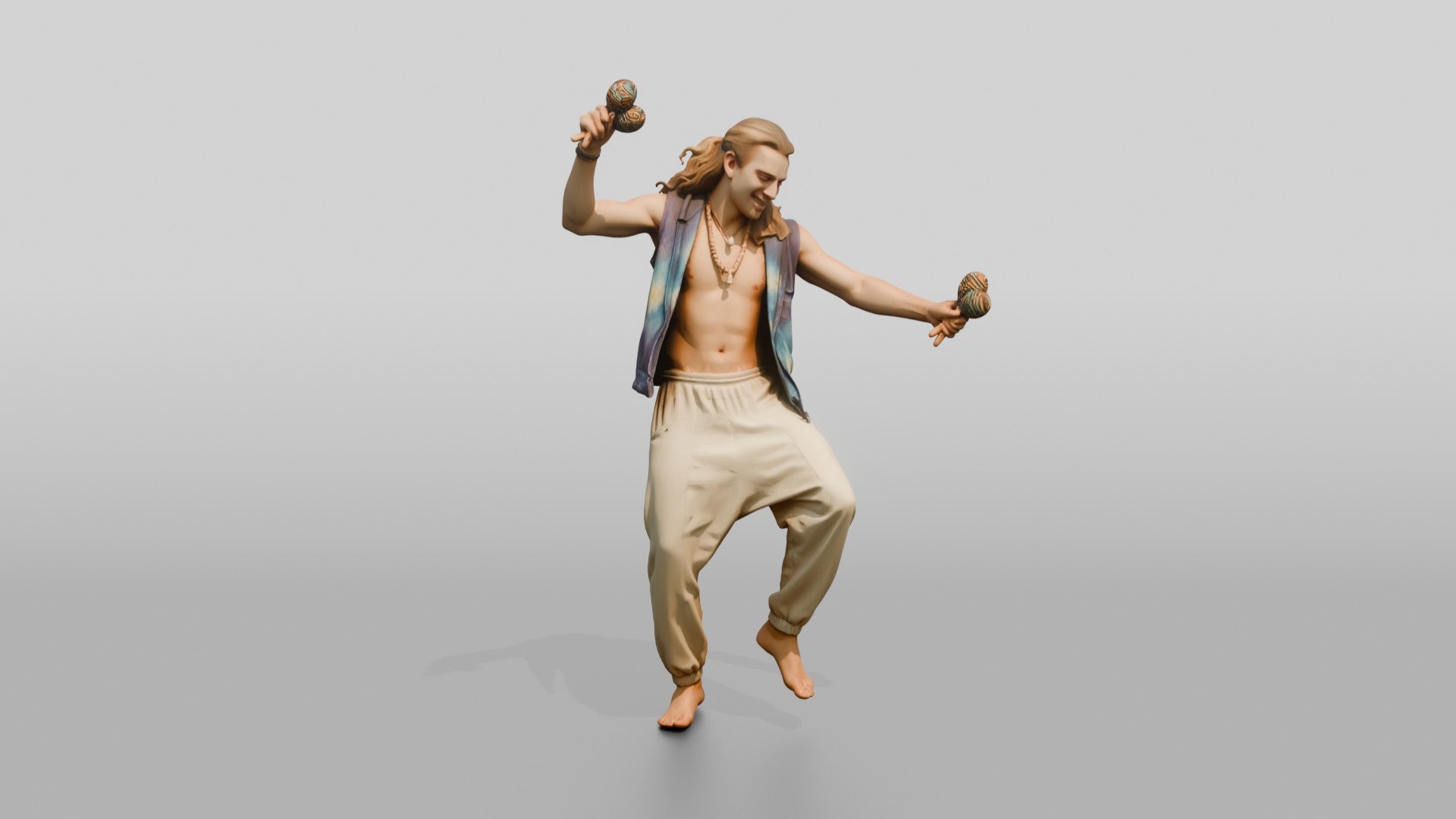 Shirtless Hippie Dancing with Maracas