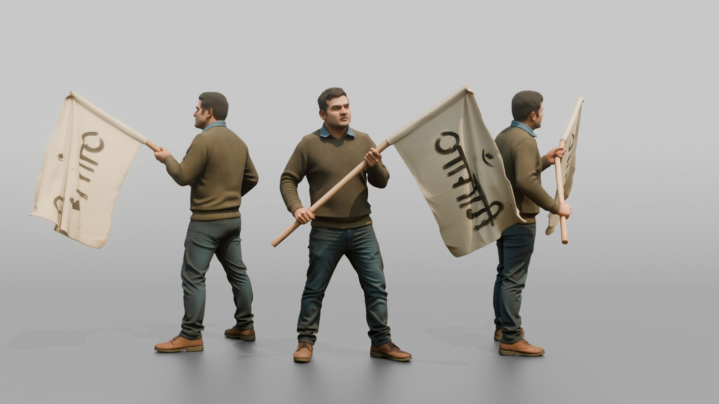 Protester Man Waving a Flag