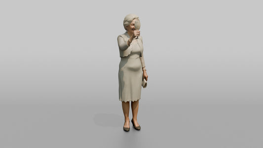Elderly Wedding Guest Raising a Champagne Flute - 3D character model, view 1