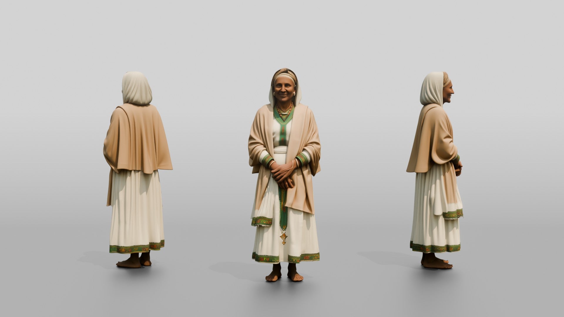 Elderly Ethiopian Woman in Traditional White Dress and Shawl