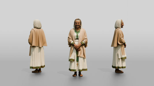 Elderly Ethiopian Woman in Traditional White Dress and Shawl