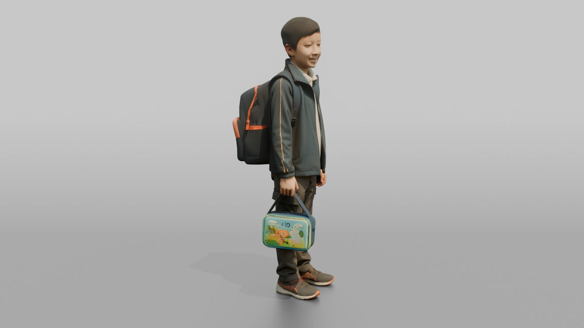 Son Carrying A School Lunchbox By Its Handle - 3D character model, view 2