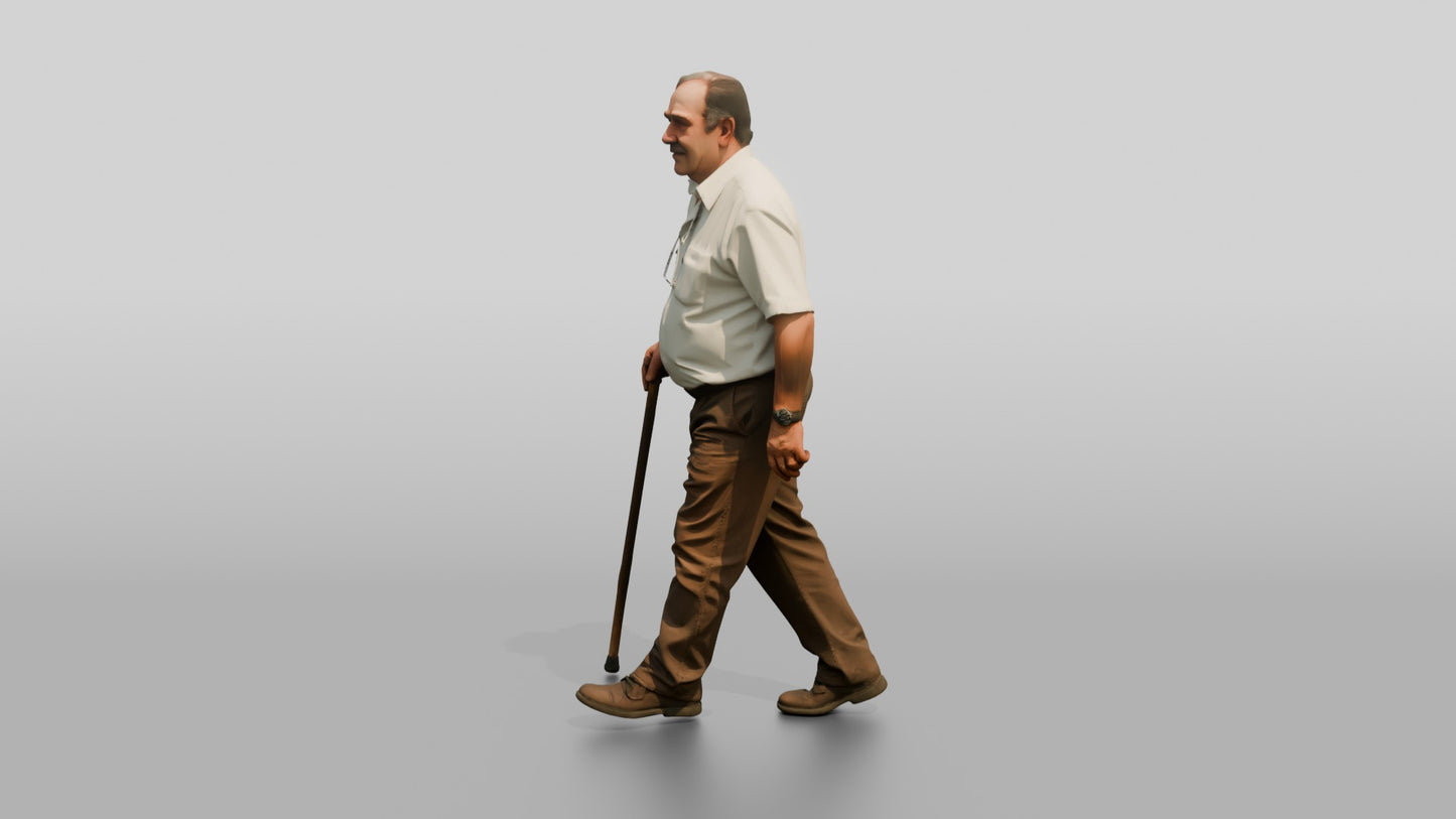 Elderly Stocky Portuguese Man Holding a Walking Stick