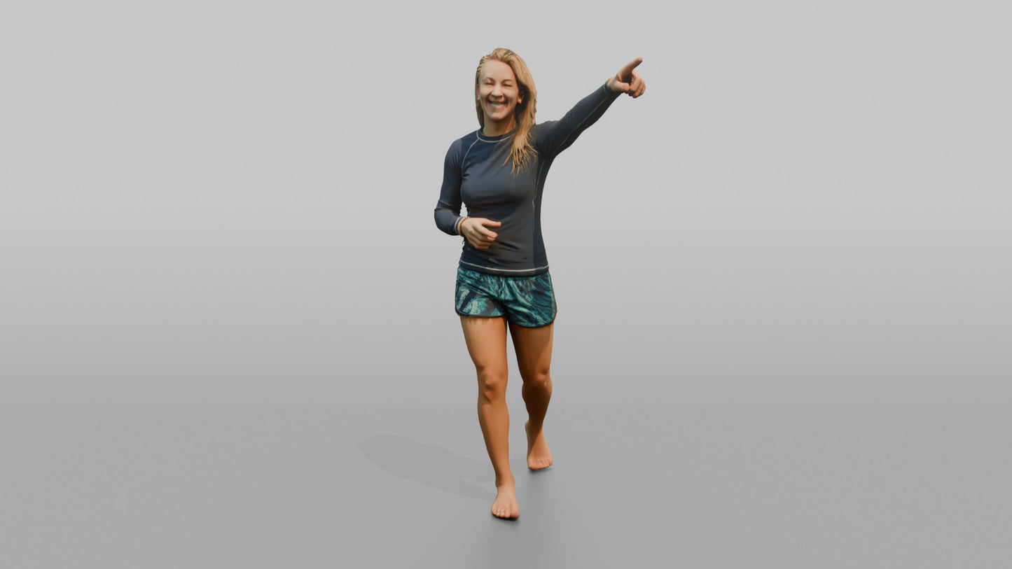 Surfer Laughing and Pointing at the Waves