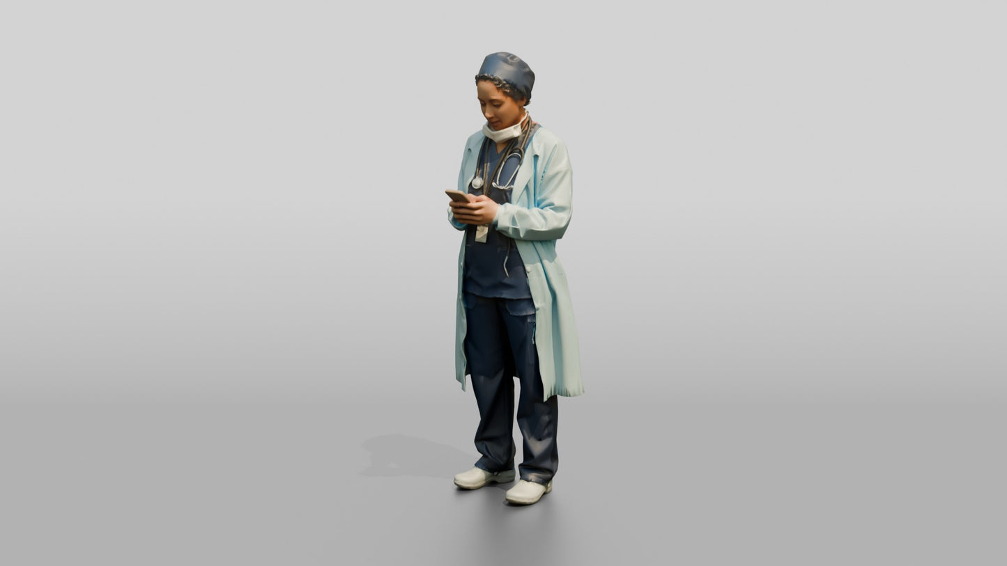 Middle-Aged Mixed-Race Woman Doctor on Phone
