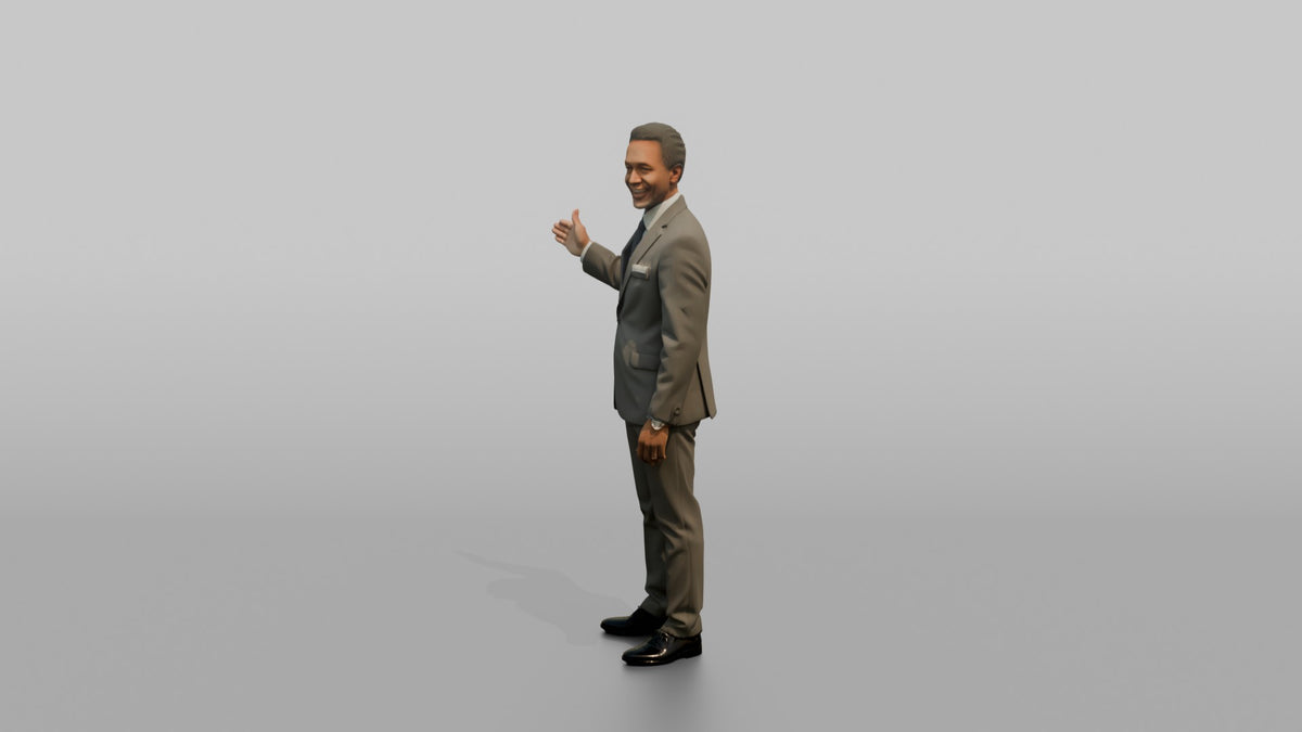 Host Man Gesturing This Way With One Arm - 3D character model, view 4