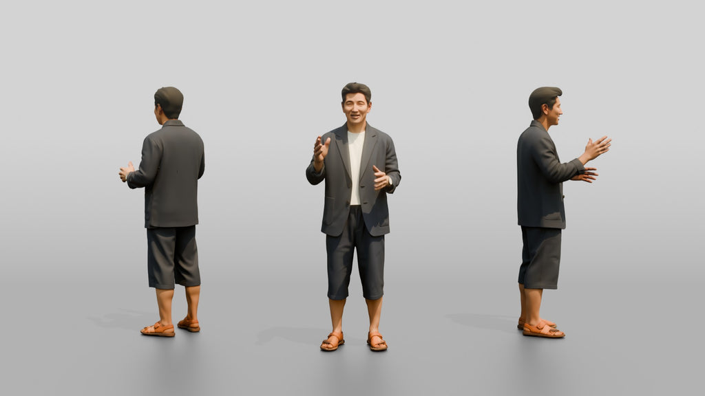 Man Gesturing in Summer Blazer and Shorts