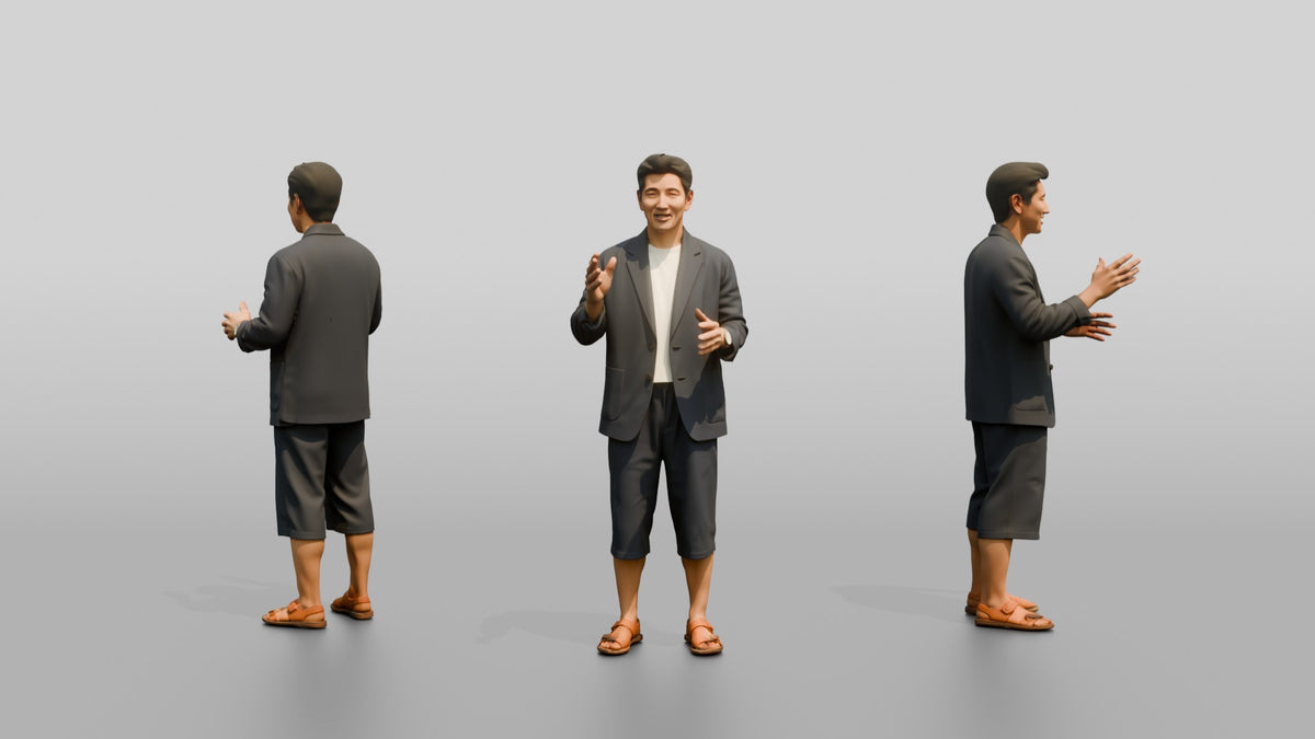 Man Gesturing in Summer Blazer and Shorts - 3D character model