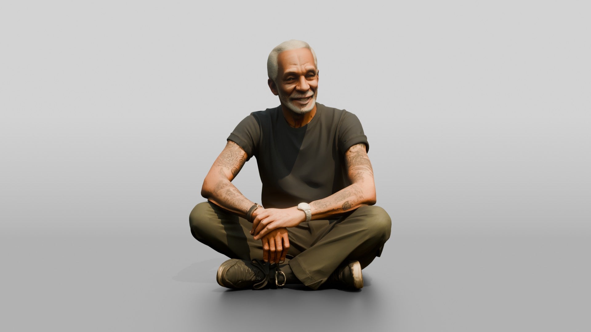 Homeless Man Sitting Cross-legged