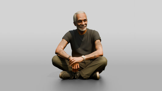 Homeless Man Sitting Cross-legged - 3D character model, view 1
